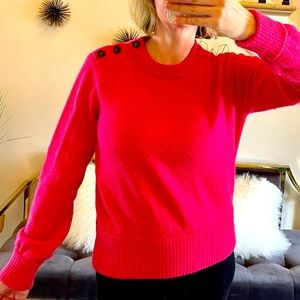 J Crew Womens Bright Pink Sweater With Tortoise Button Detail. Size Large